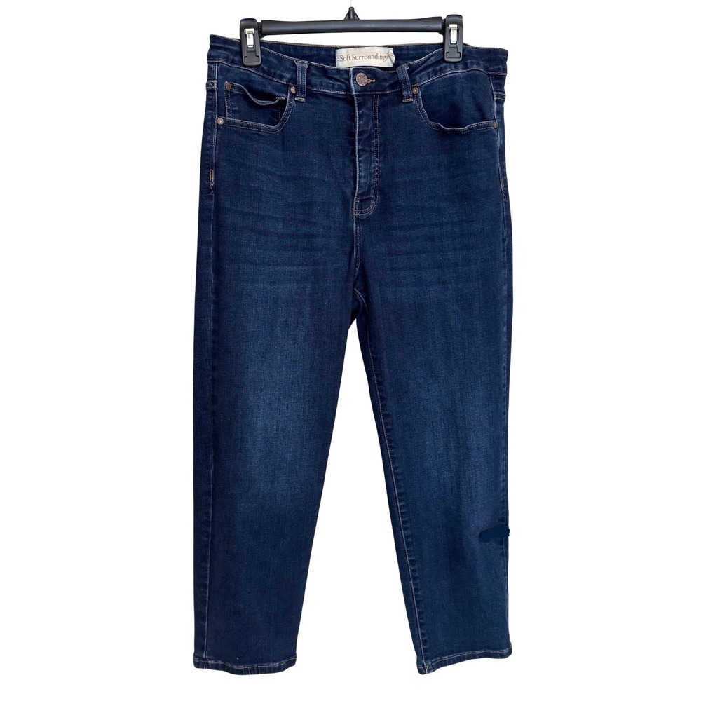Soft Surroundings Womens High Rise Straight Leg Jeans Dark Wash Blue Size 14